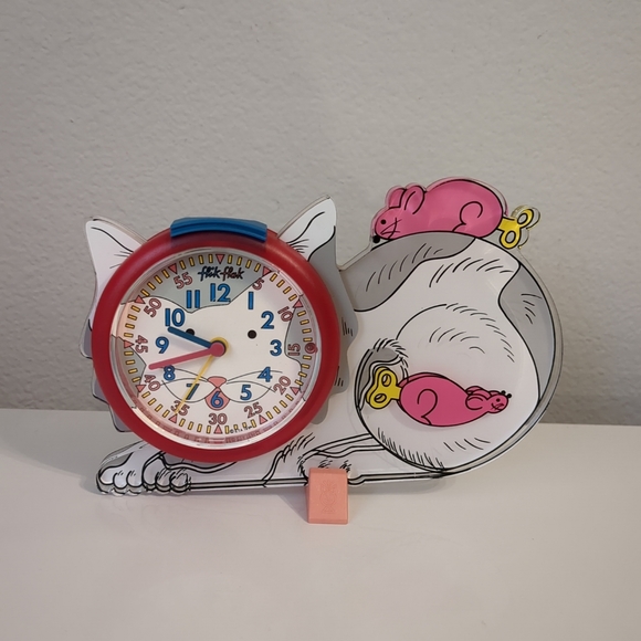 Vintage 80's Flik Flak Cat & Mouse Kids Alarm Clock (READ) FOR DISPLAY ONLY - Picture 1 of 5